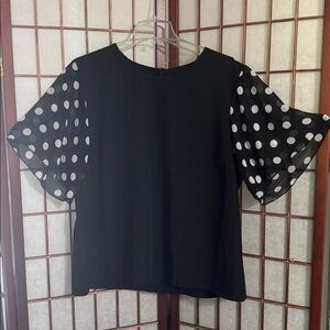 Elegant Black Blouse with Sheer Sleeves PTP 23 inches